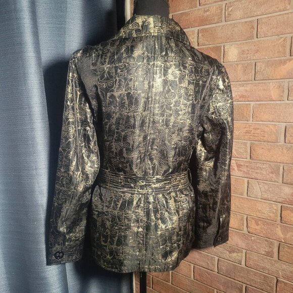 Chico's Black & Gold Owl-Patterned Metallic Blazer - Size 1 (Med/8) - Picture 4 of 12